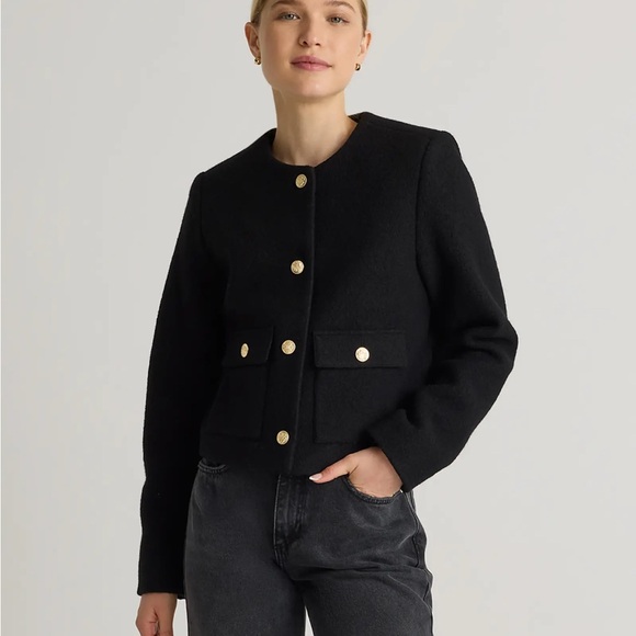 Quince Jackets & Blazers - Quince Black Cropped Jacket with Gold Buttons 100% Merino wool